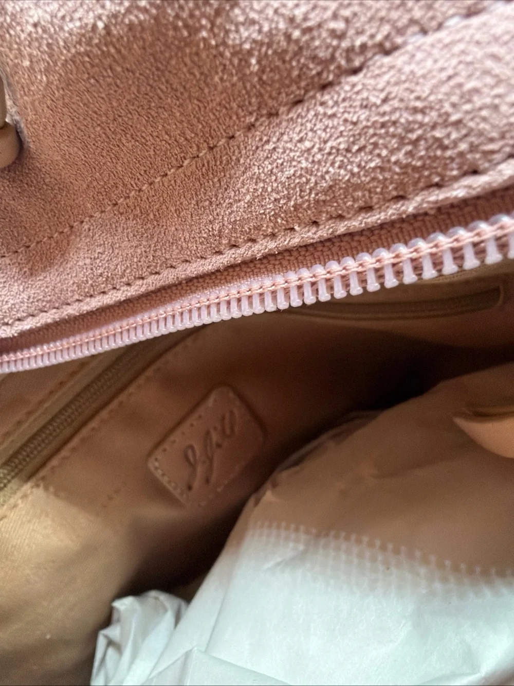 J Jill Suede Drawstring Shoulder Bag Taupe Pink Leather Trim Hobo Tote NWT